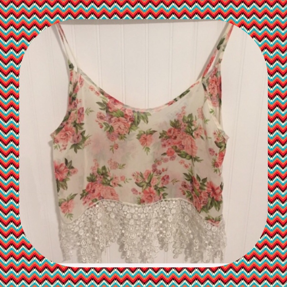 Top Stella Sheer Lace and Floral Tank sz sml